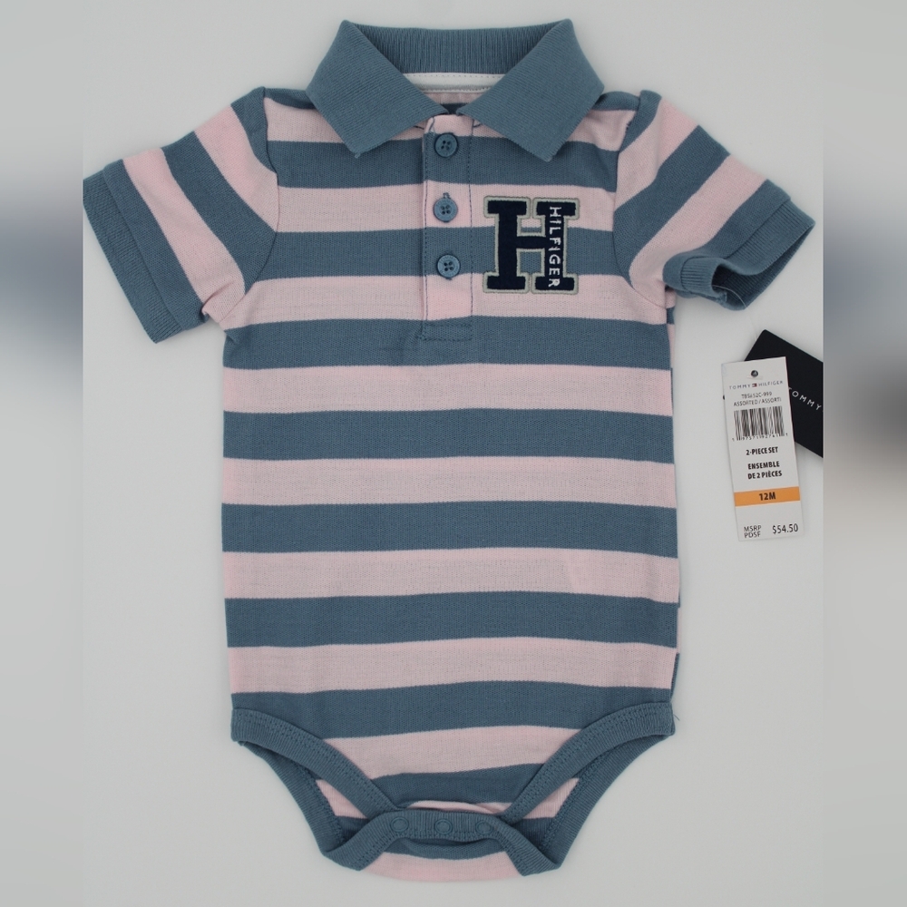 Tommy Hilfiger Baby Boys Striped Polo Bodysuit 12M